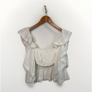 NEW FREE PEOPLE Make Waves Reversible Ruffled Sleeve Baby doll Top White S